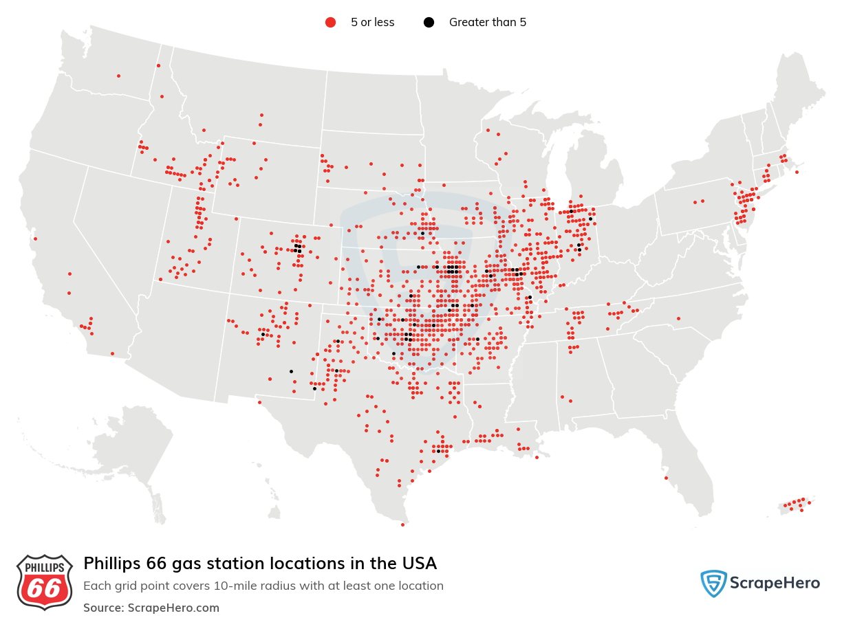 Map of  locations in the United States in 2024