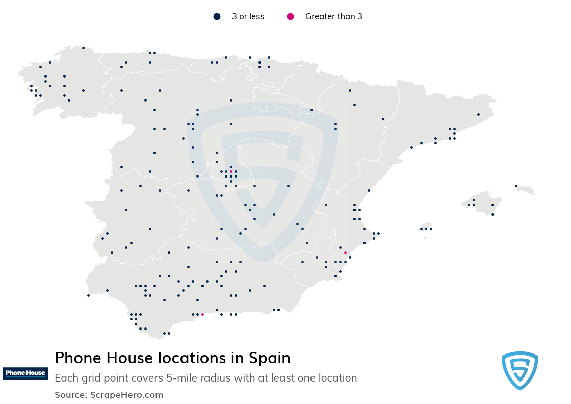 Map of Phone House locations in Spain