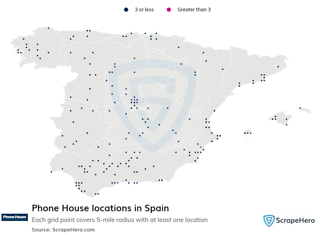 Map of Phone House locations in Spain