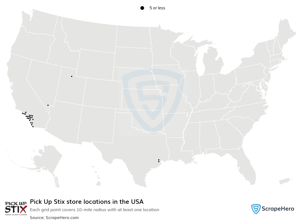 Map of Pick Up Stix stores in the United States