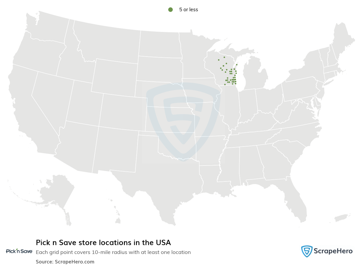 Map of Pick n Save stores in the United States