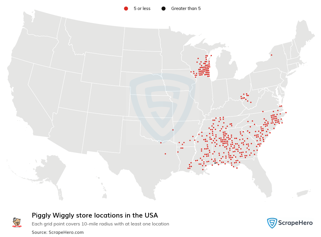 Map of Piggly Wiggly stores in the United States