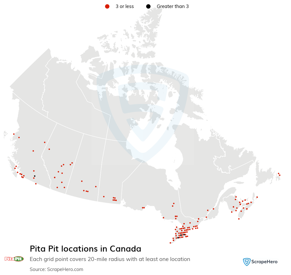 Map of Pita Pit locations in Canada