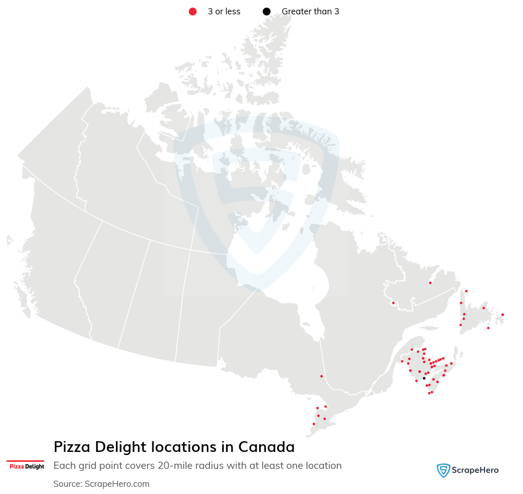 Map of Pizza Delight locations in Canada