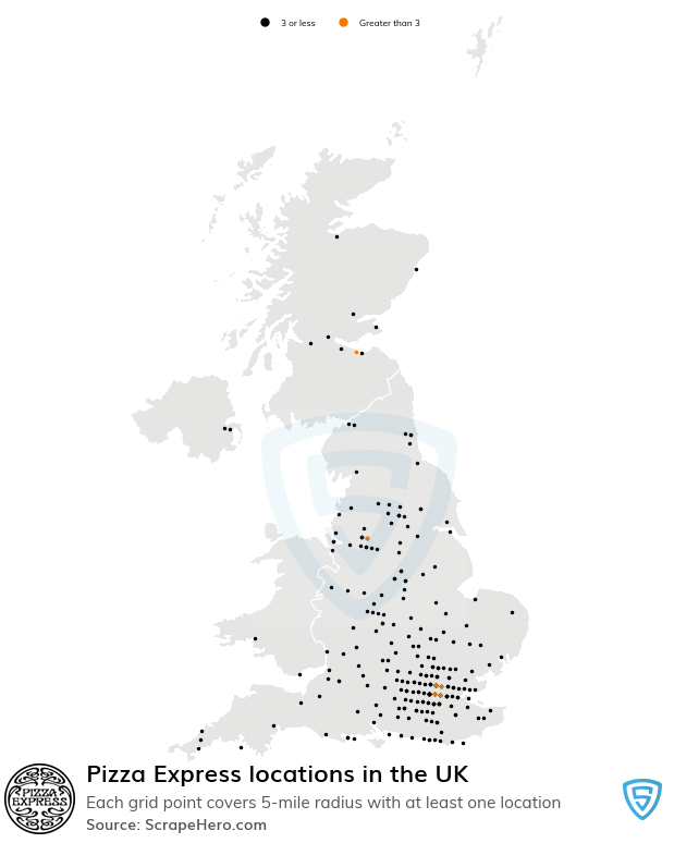 Map of Pizza Express stores in the United Kingdom