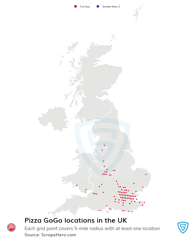 Map of Pizza GoGo stores in the United Kingdom