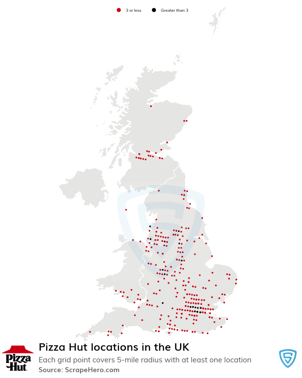 Map of Pizza Hut stores in the United Kingdom