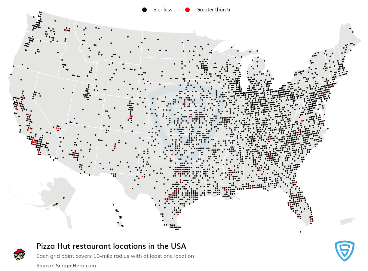 Map of Pizza Hut restaurants in the United States
