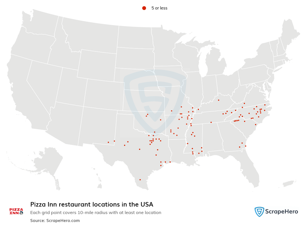 Map of Pizza Inn restaurants in the United States