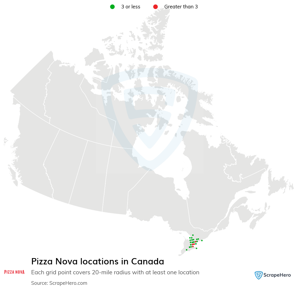 Map of Pizza Nova locations in Canada