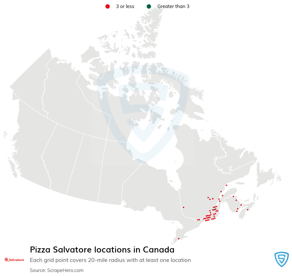 Map of Pizza Salvatore restaurants in Canada