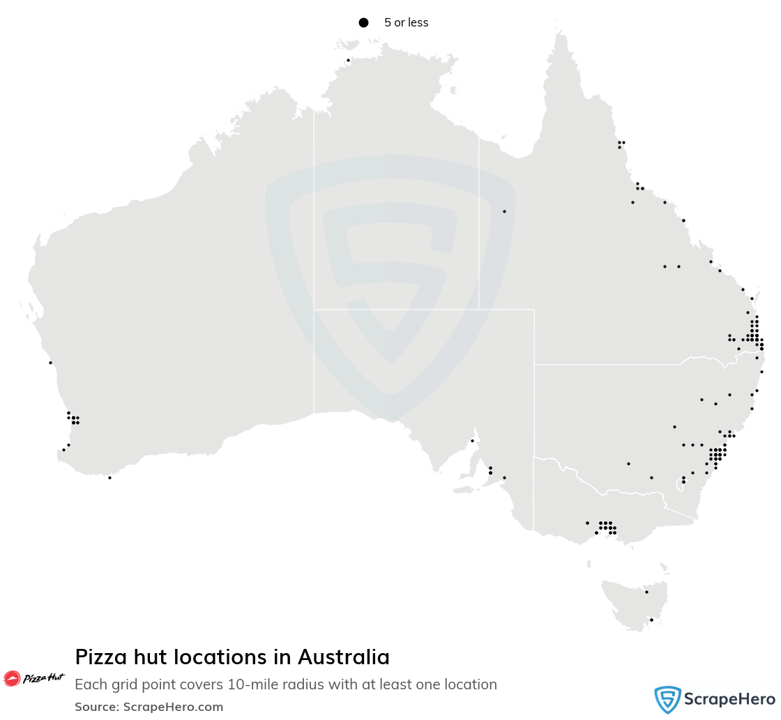 Map of Pizza hut restaurants in Australia