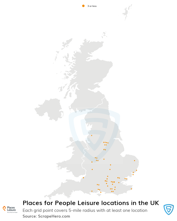 Map of Places for People Leisure locations in the United Kingdom