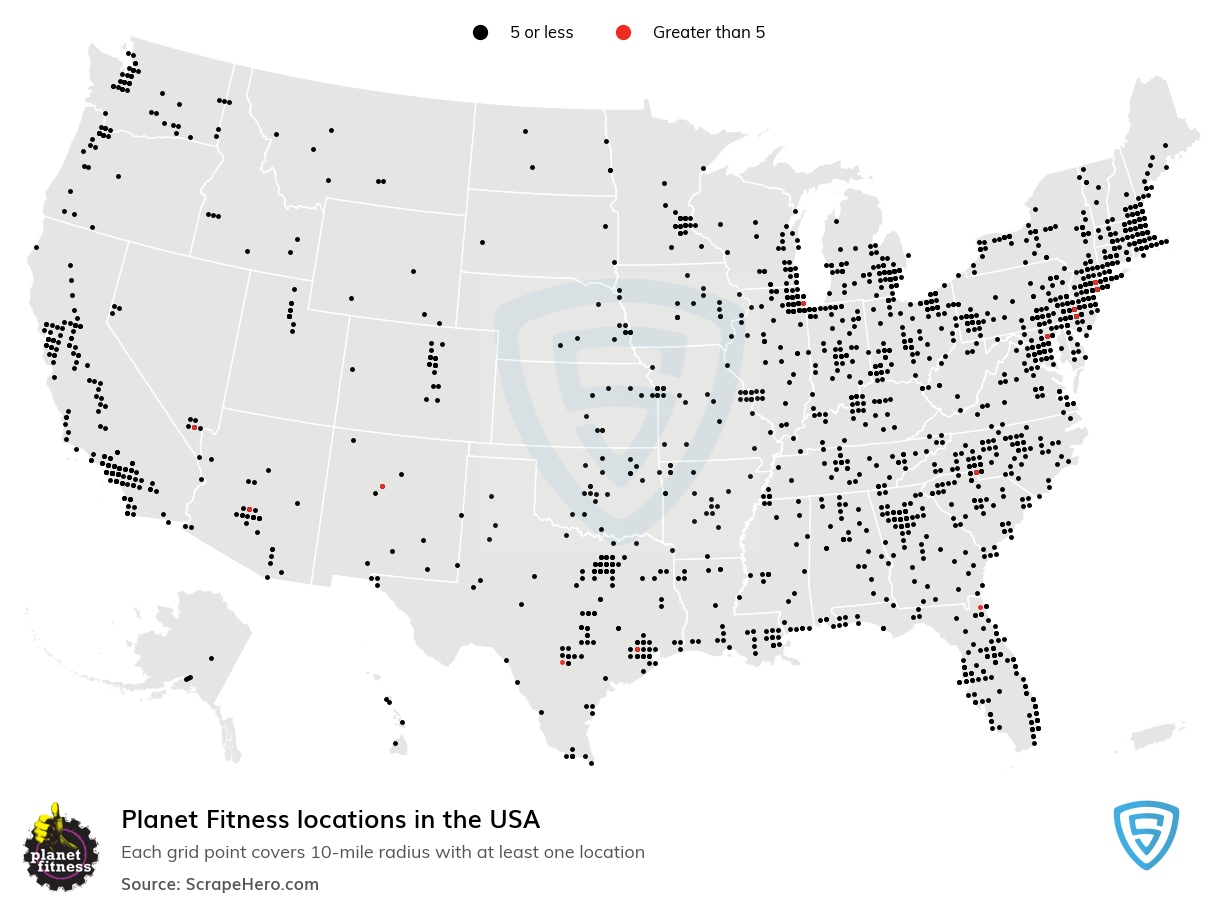 Map of Planet Fitness locations in the United States