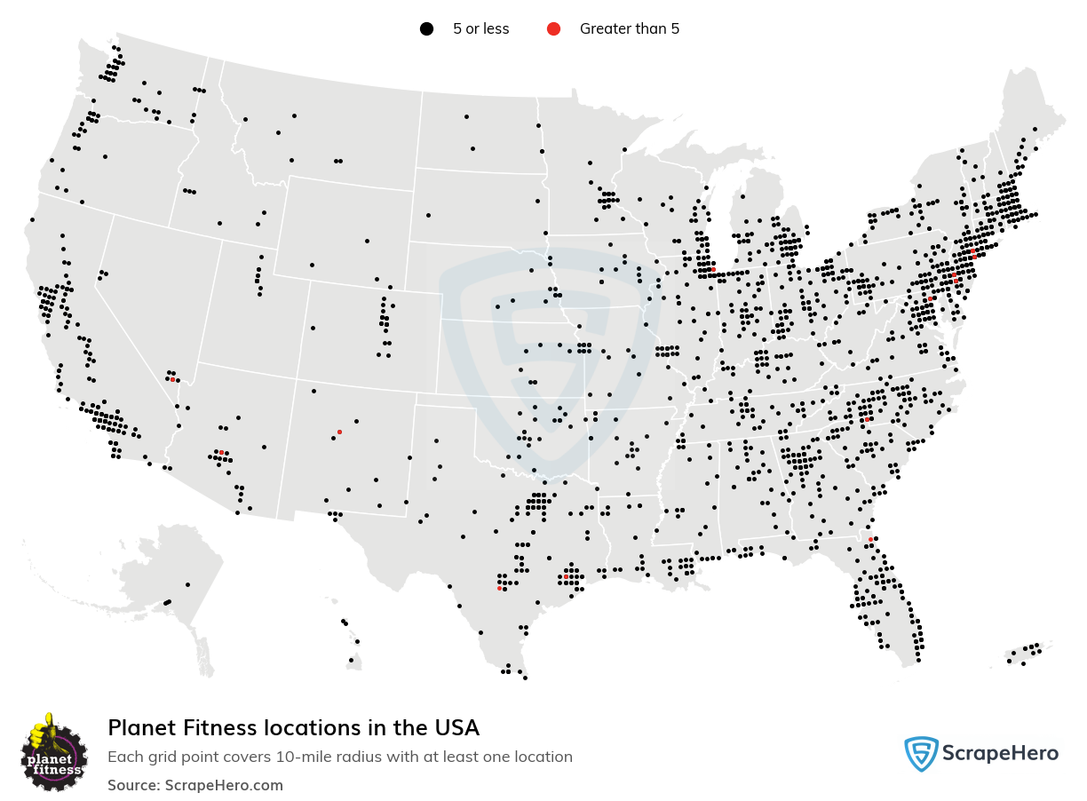 Map of Planet Fitness locations in the United States