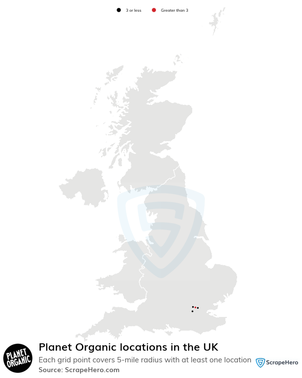 Map of Planet Organic stores in the United Kingdom