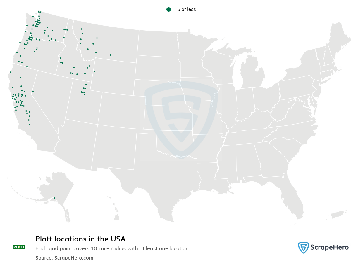 Map of Platt locations in the United States