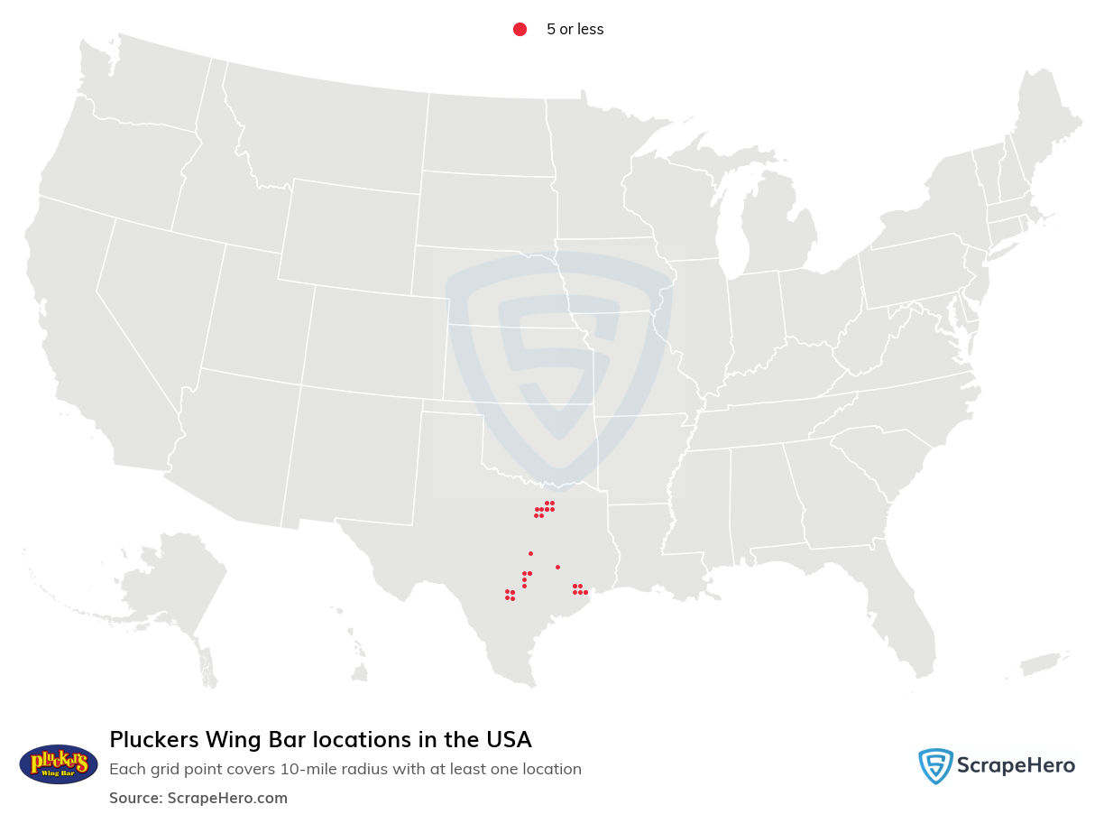 Map of Pluckers Wing Bar locations in the United States