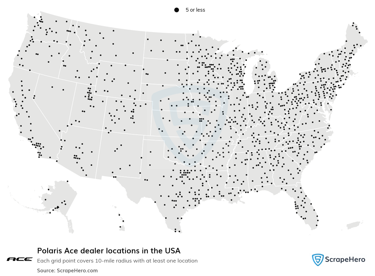 Map of Polaris Ace dealers in the United States