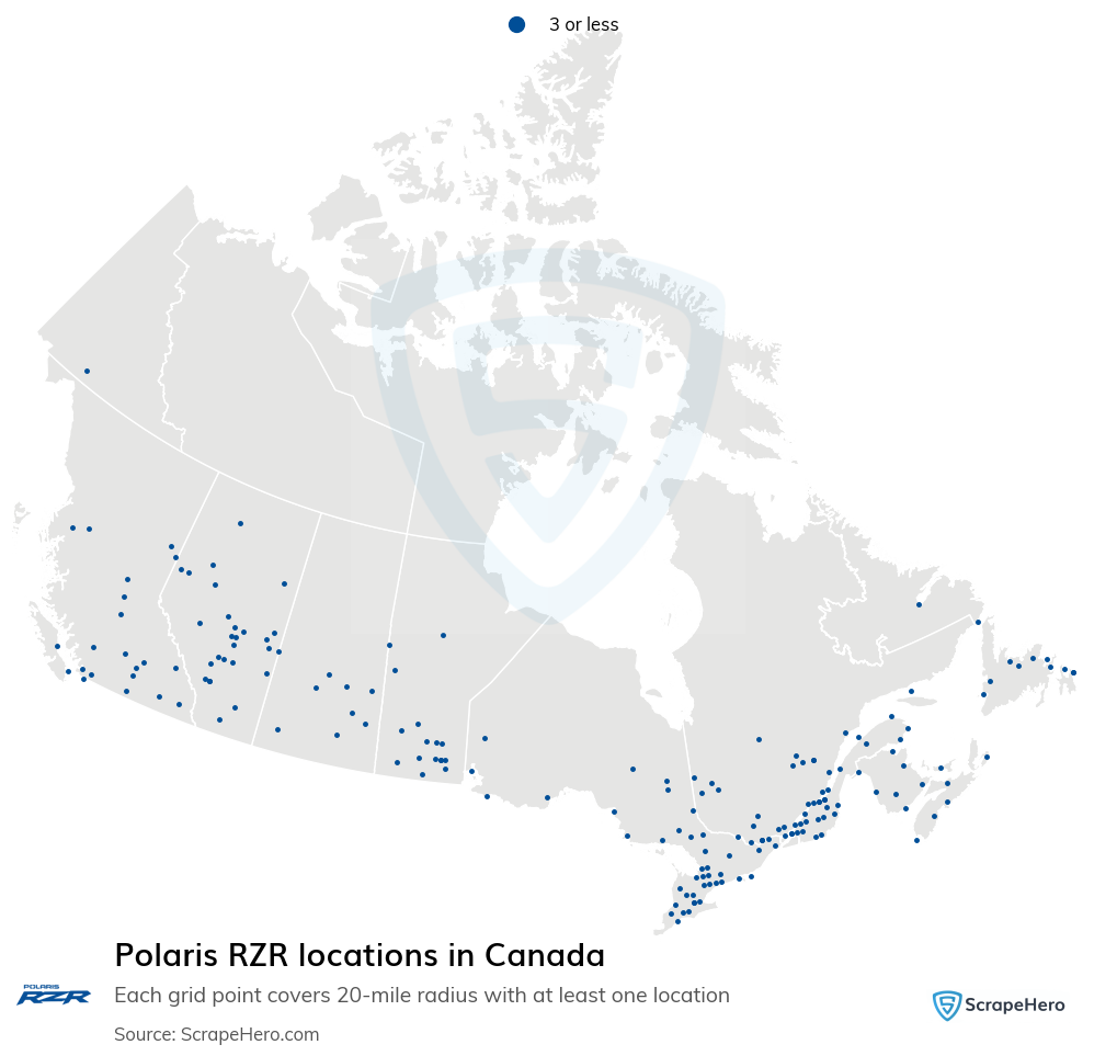 Map of Polaris RZR dealers in Canada