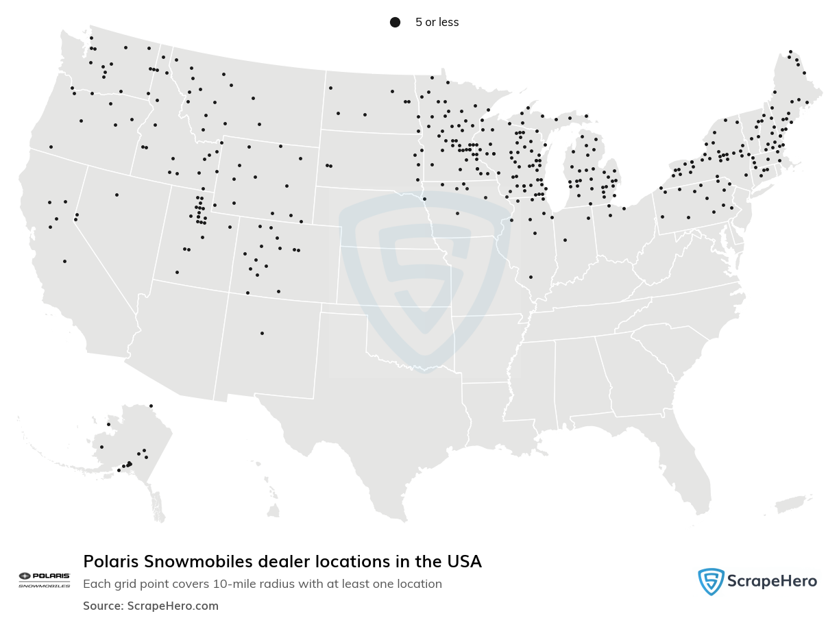 Map of Polaris Snowmobiles dealers in the United States