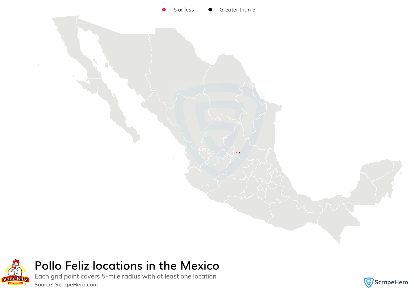 Map of Pollo Feliz locations in Mexico