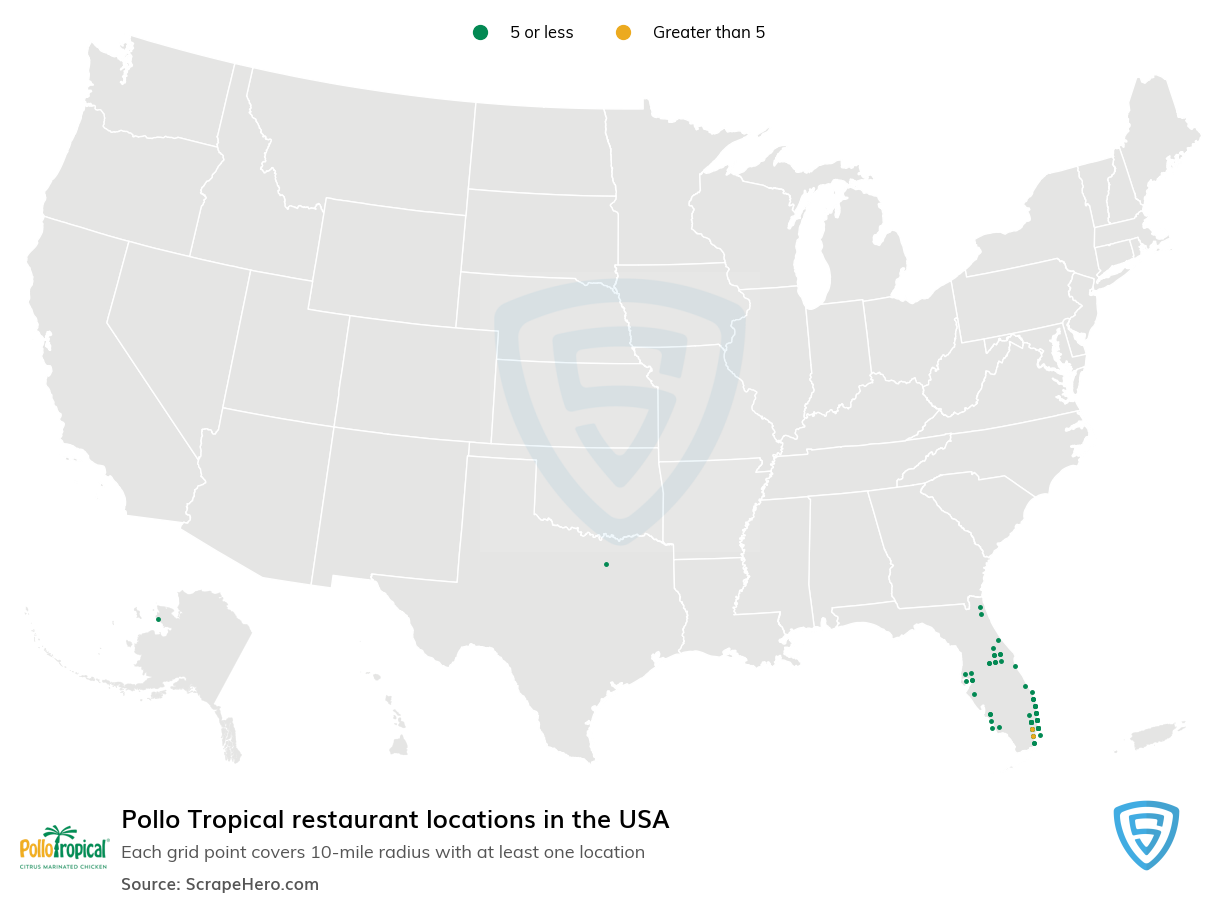 Map of Pollo Tropical restaurants in the United States