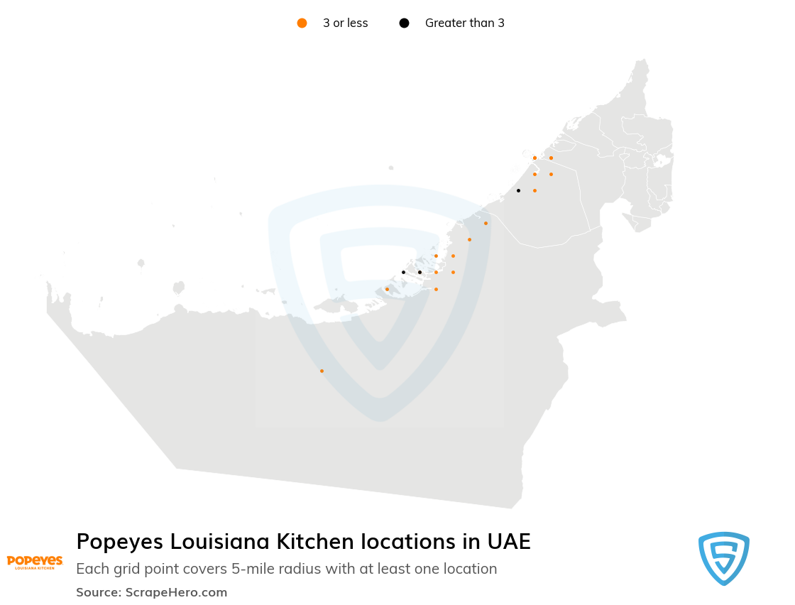 Map of Popeyes Louisiana Kitchen locations in United Arab Emirates