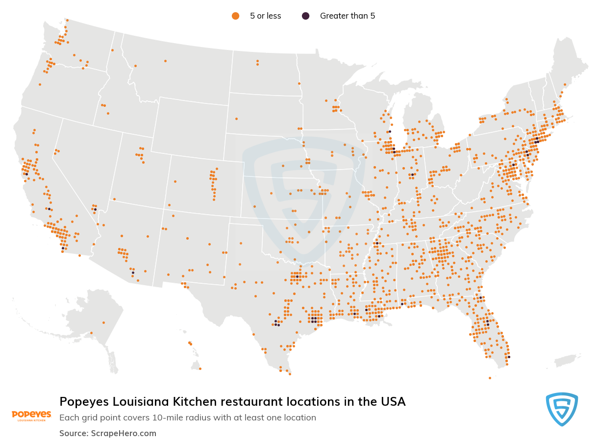 Map of Popeyes stores in the United States
