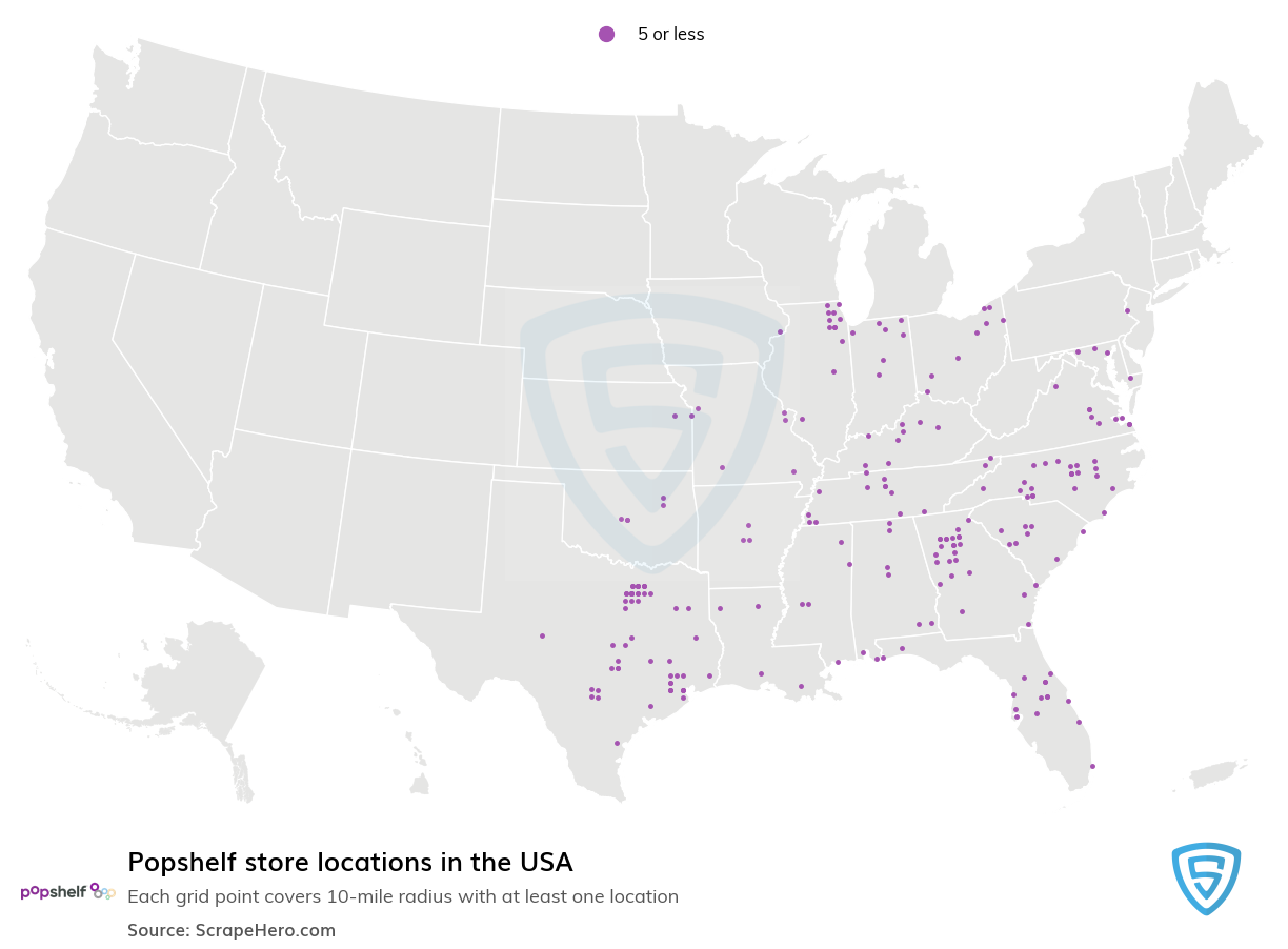 Map of Popshelf stores in the United States