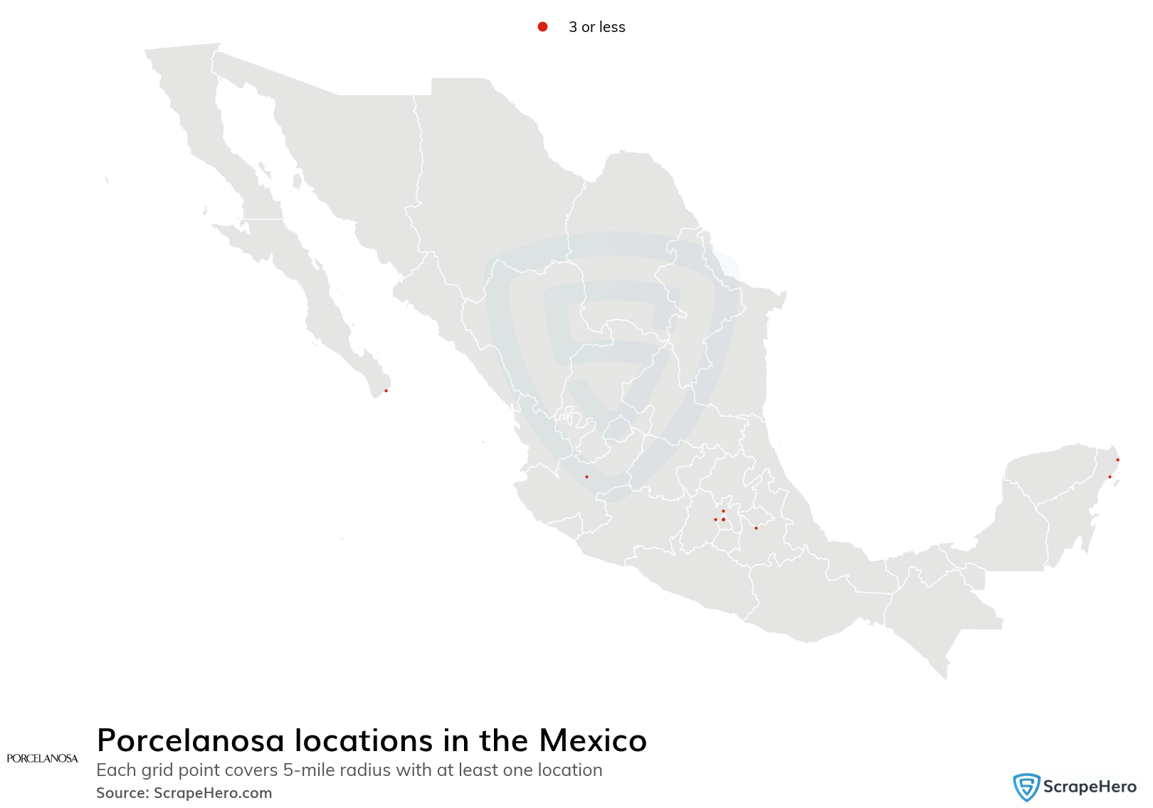 Map of Porcelanosa locations in Mexico