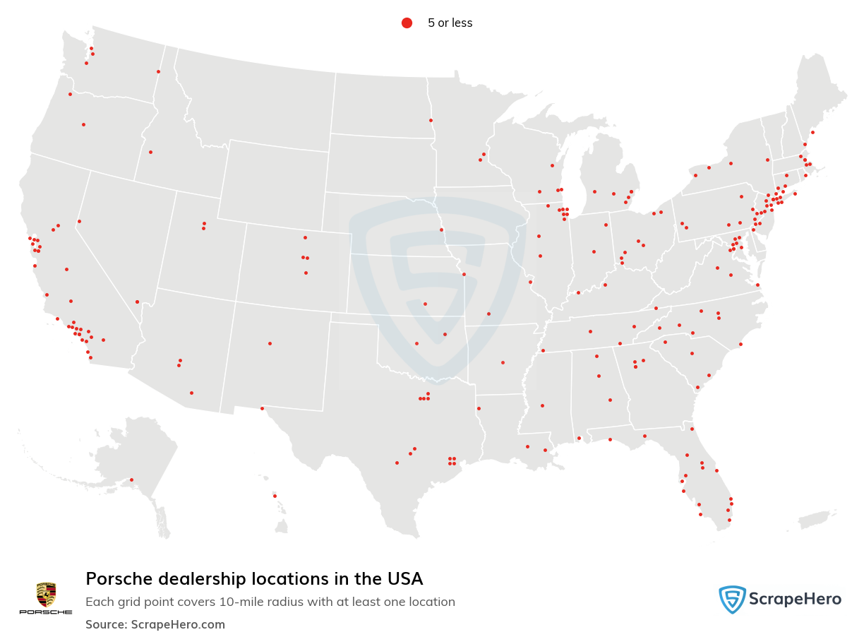 Map of Porsche dealerships in the United States