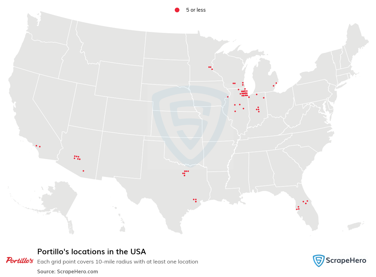 Map of Portillo's locations in the United States