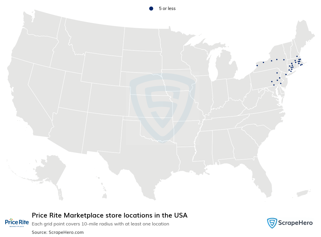 Map of Price Rite Marketplace stores in the United States