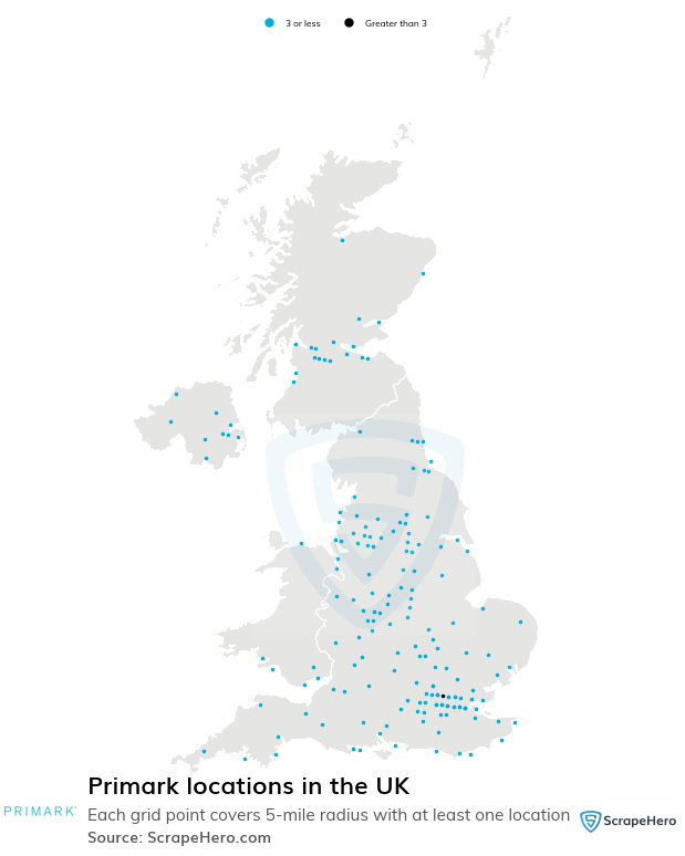 Map of Primark stores in the United Kingdom