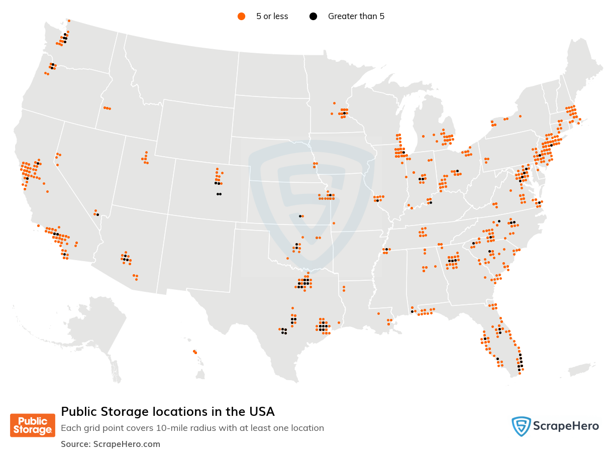 Map of Public Storage locations in the United States