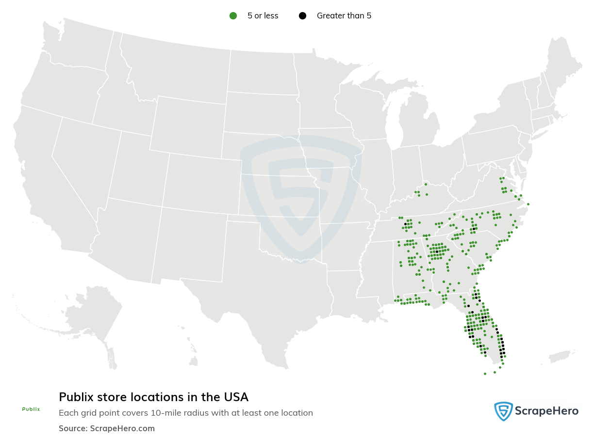 Map of  locations in the United States in 2024