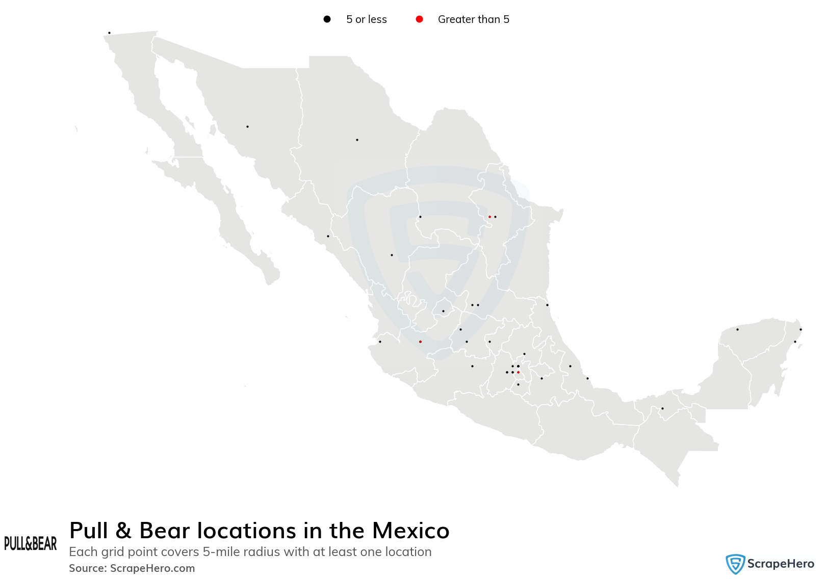 Map of Pull & Bear stores in Mexico