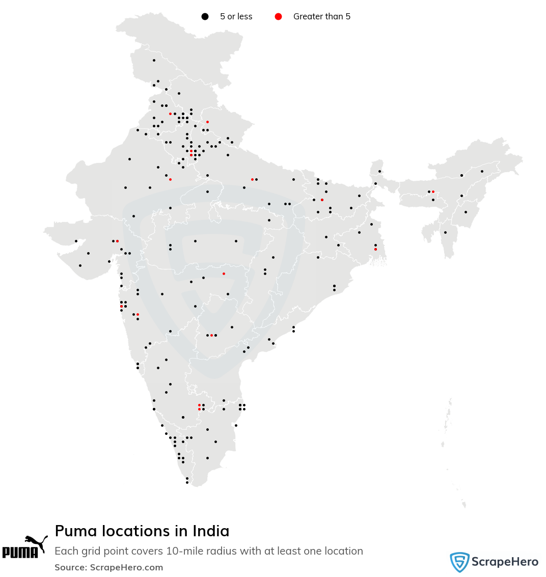 Map of Puma stores in India