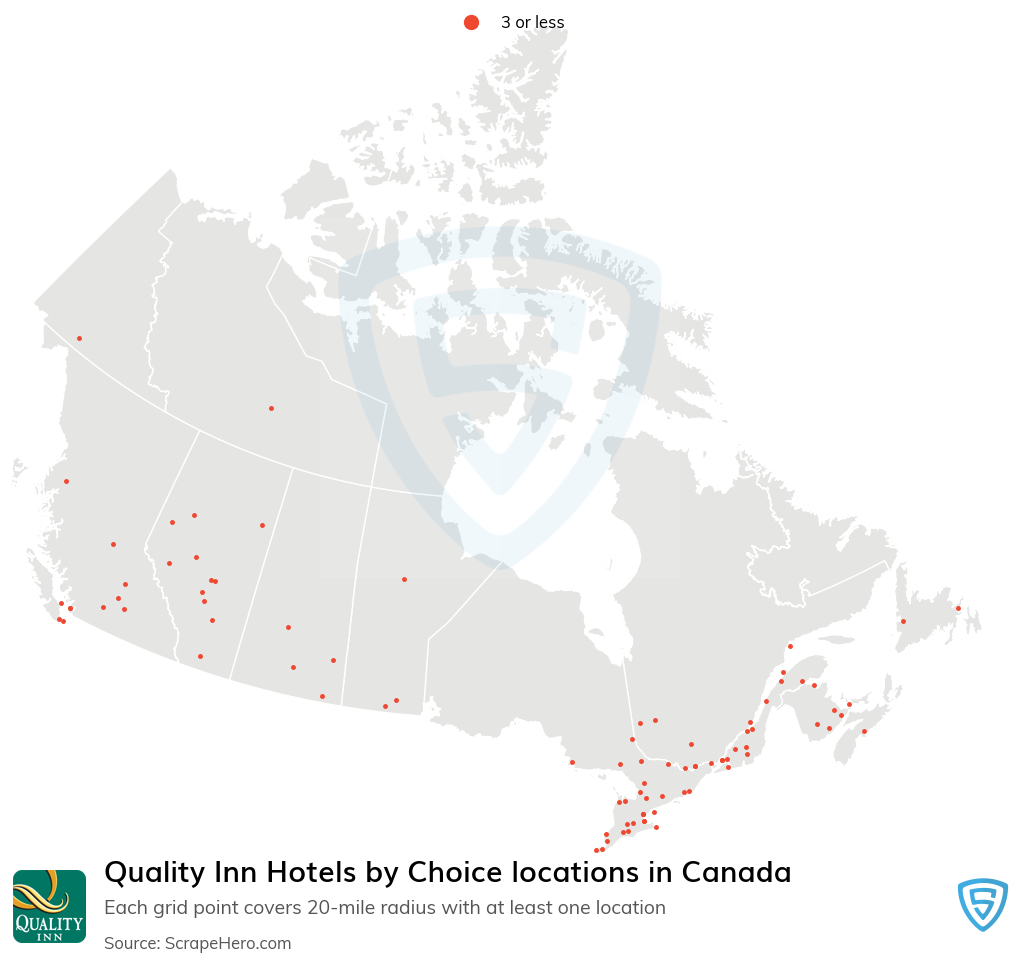 Map of Quality Inn locations in Canada