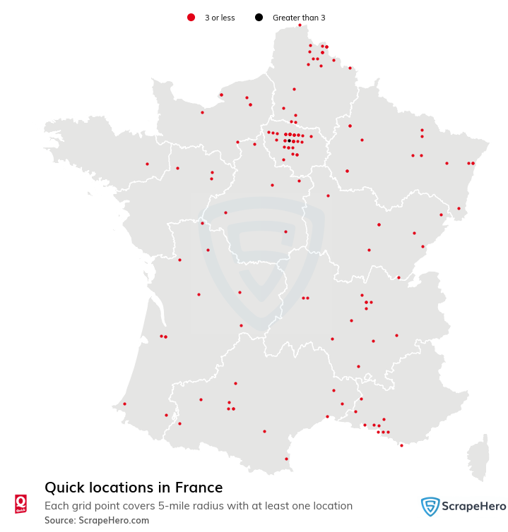 Map of Quick restaurants in France