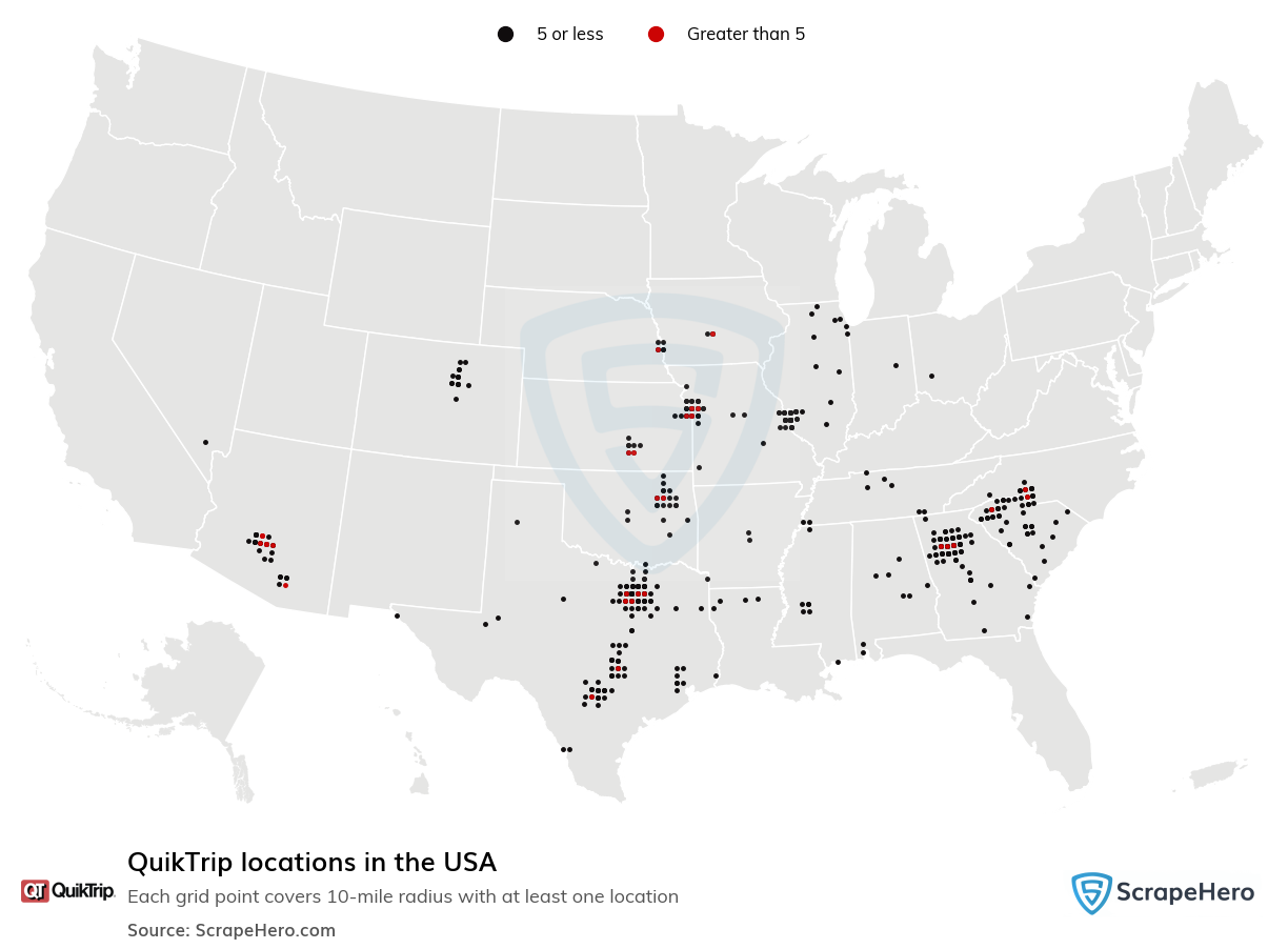 Map of QuikTrip locations in the United States