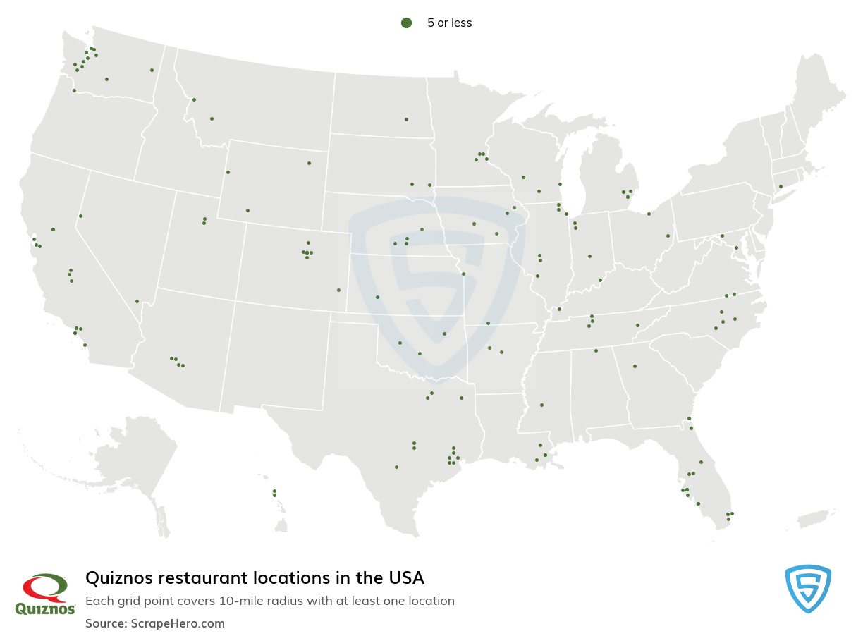 Map of Quiznos locations in the United States in 2022