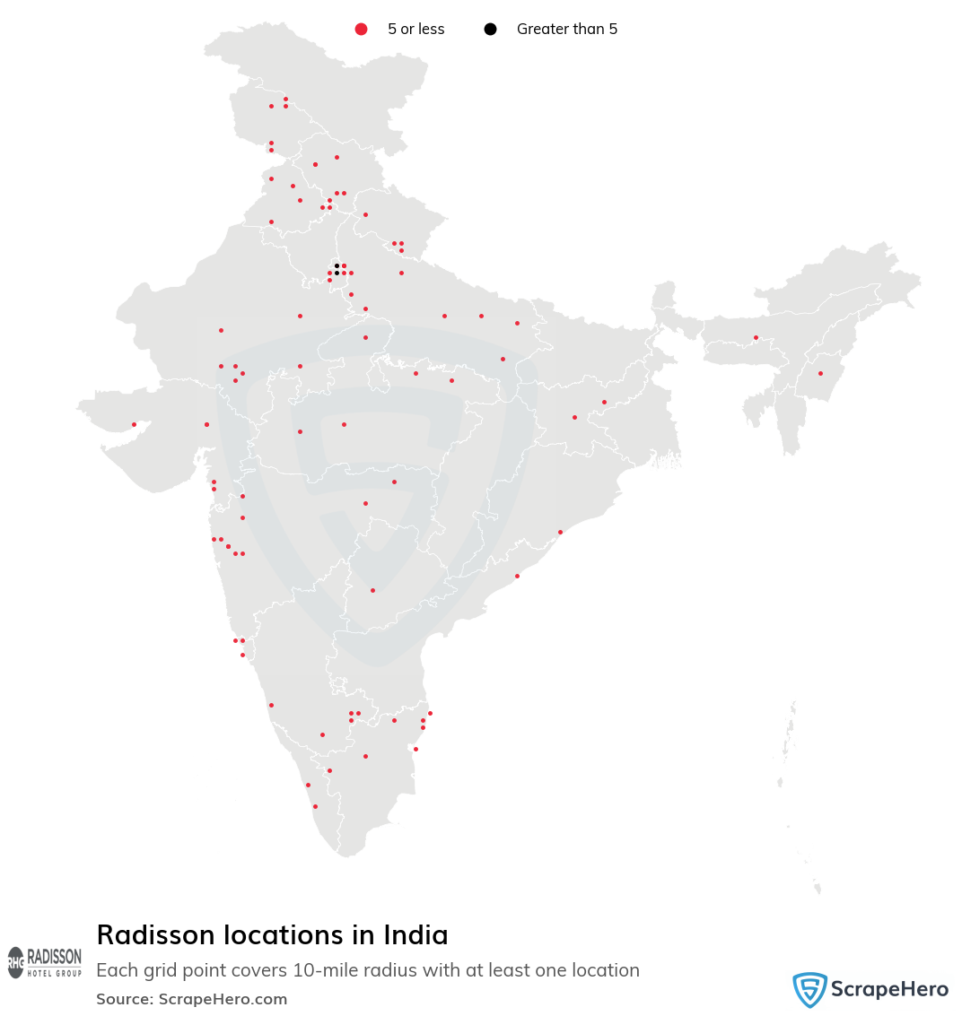 Map of Radisson locations in India