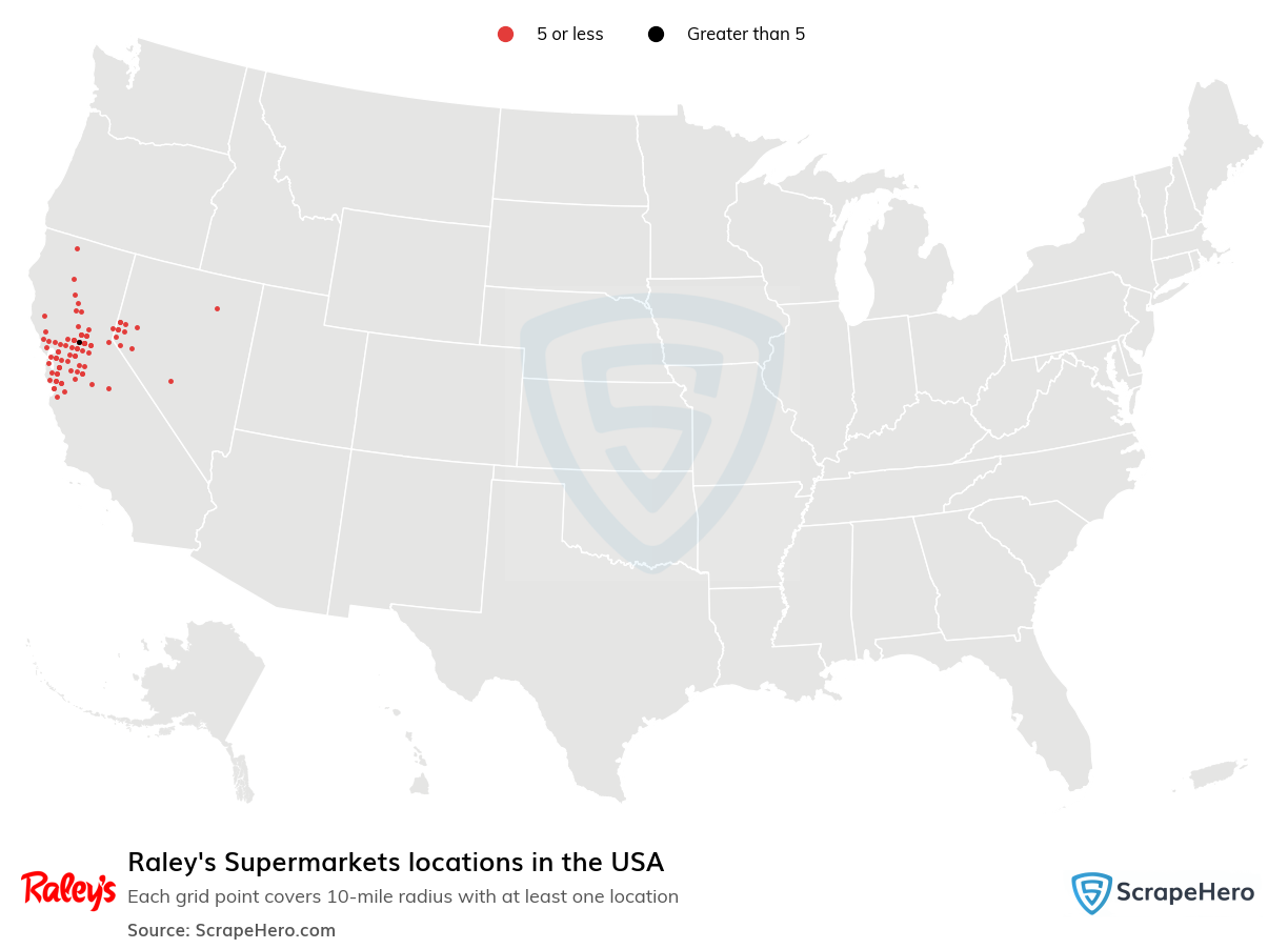 Map of Raley's Supermarkets locations in the United States