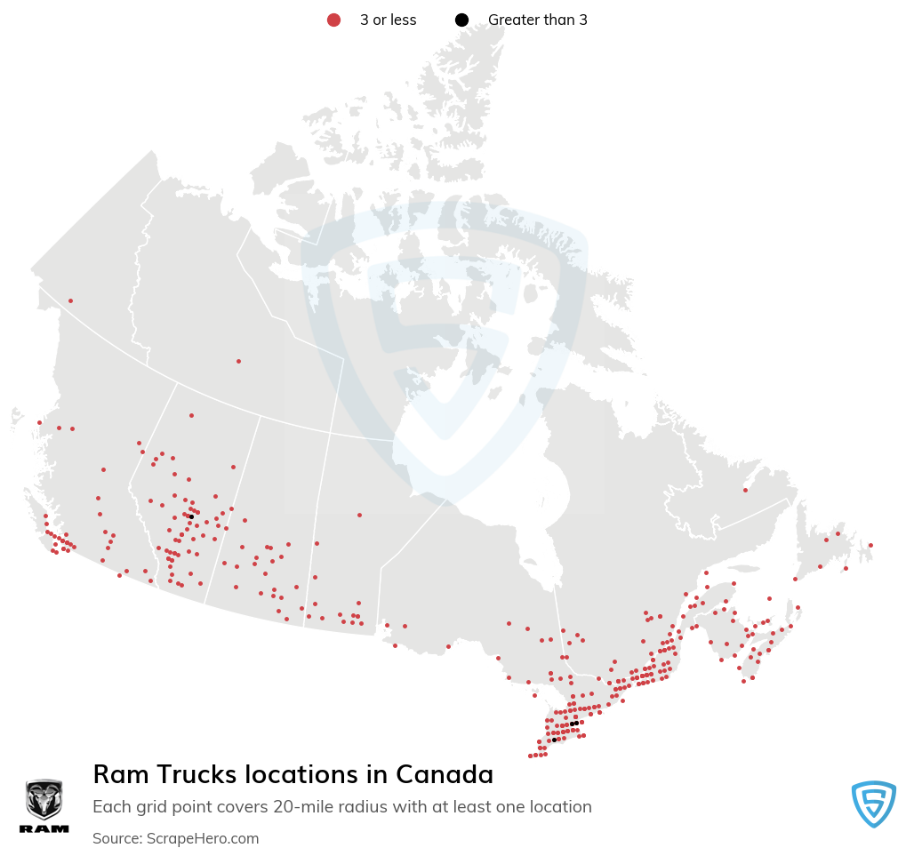 Map of Ram Trucks dealerships in Canada