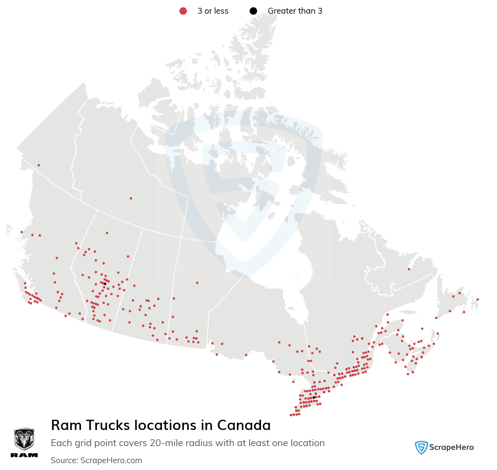 Map of Ram Trucks dealerships in Canada