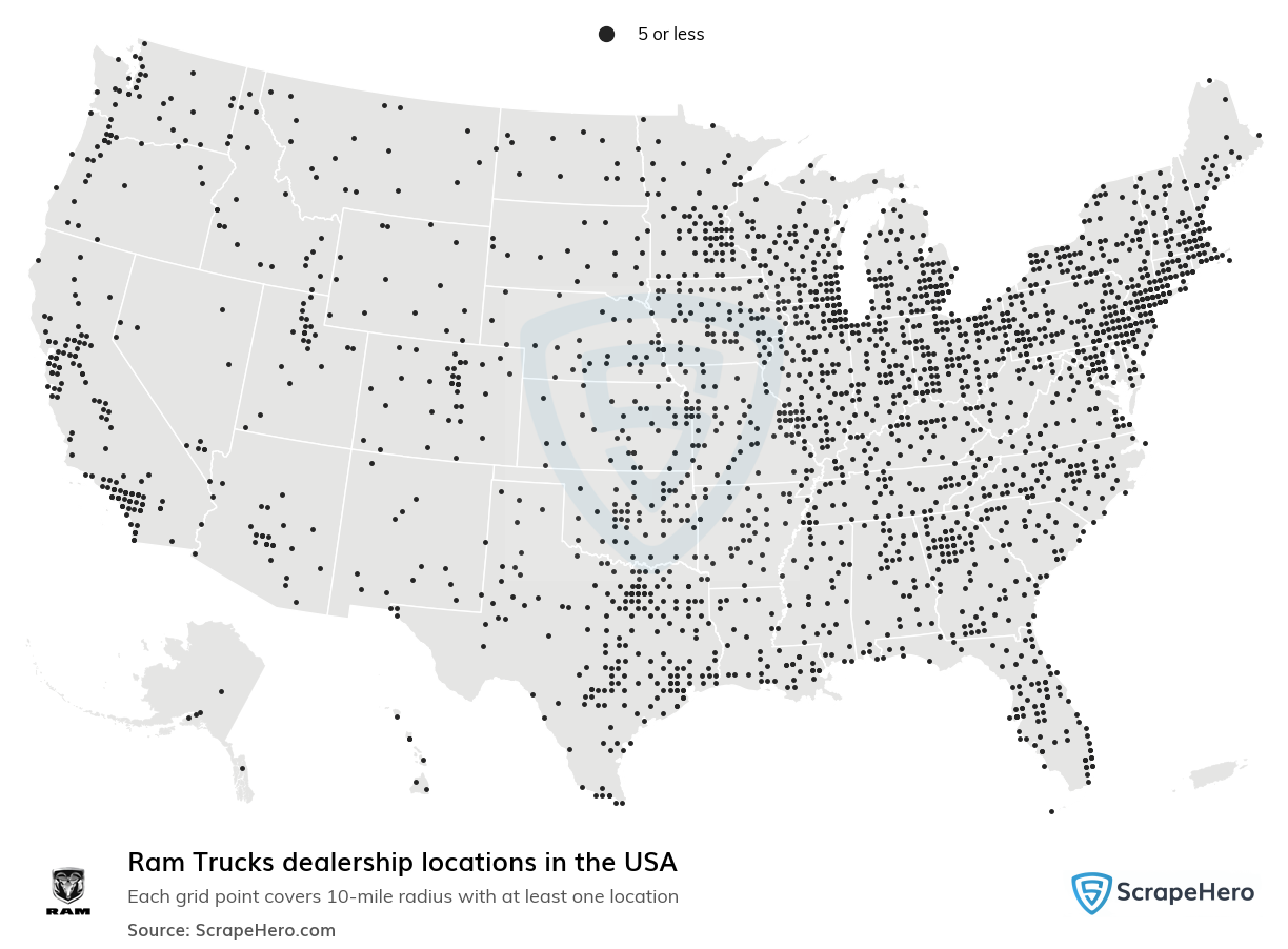 Map of  locations in the United States in 2024