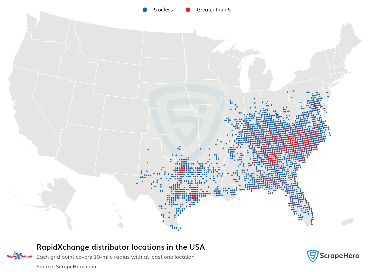 Map of RapidXchange distributors in the United States