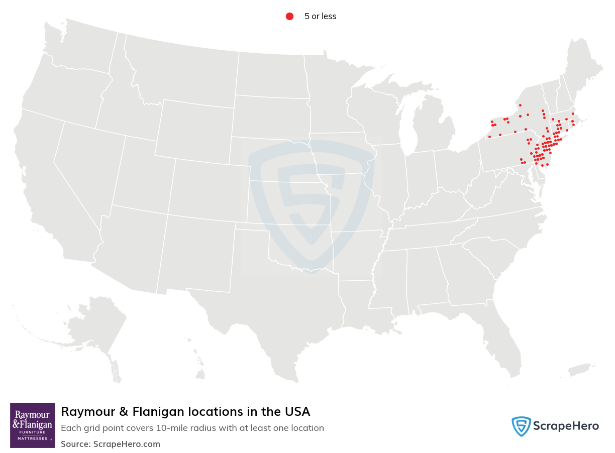 Map of Raymour & Flanigan locations in the United States
